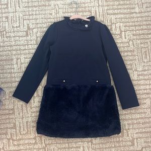 Janie and Jack navy dress with fur - worn once excellent condition